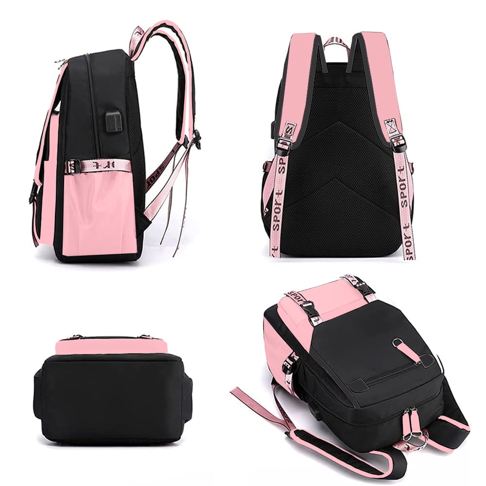 SANMADROLA School Backpack for Girls, Heavy Duty Kids Bookbag with USB Charging Port (Black, 21L) medx3