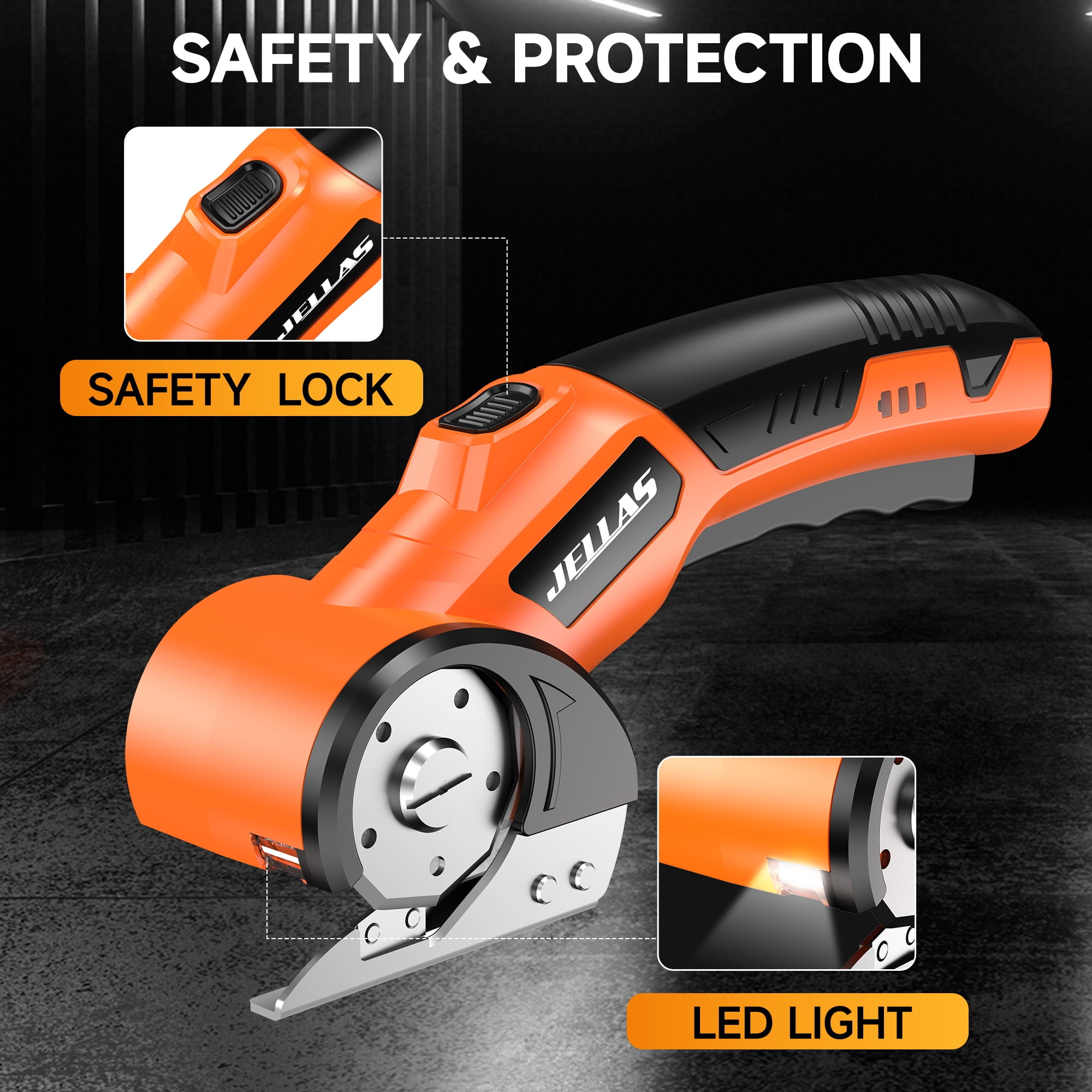 Jellas Cordless Electric Scissors for Cardboard and Fabric (4V Rechargeable Power Cutter with LED Light, 0.82 lb) cq8mb
