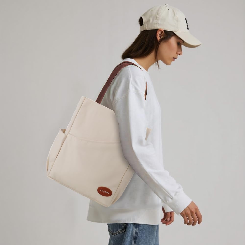 Luzz Pickleball Tennis Tote Bag Versatile Sports Shoulder Bag for Men and Women (Cream, 15 in x 13 in x 6 in) abm7p