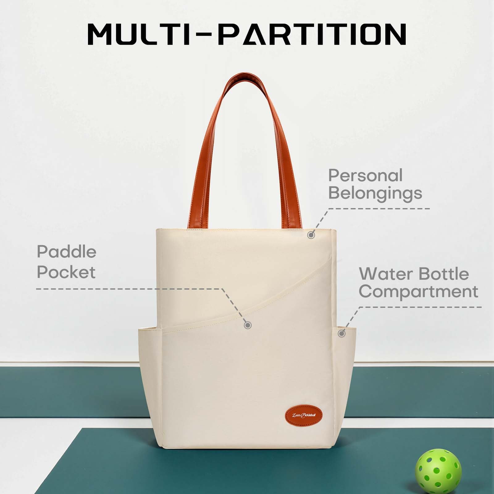 Luzz Pickleball Tennis Tote Bag Versatile Sports Shoulder Bag for Men and Women (Cream, 15 in x 13 in x 6 in) abm7p