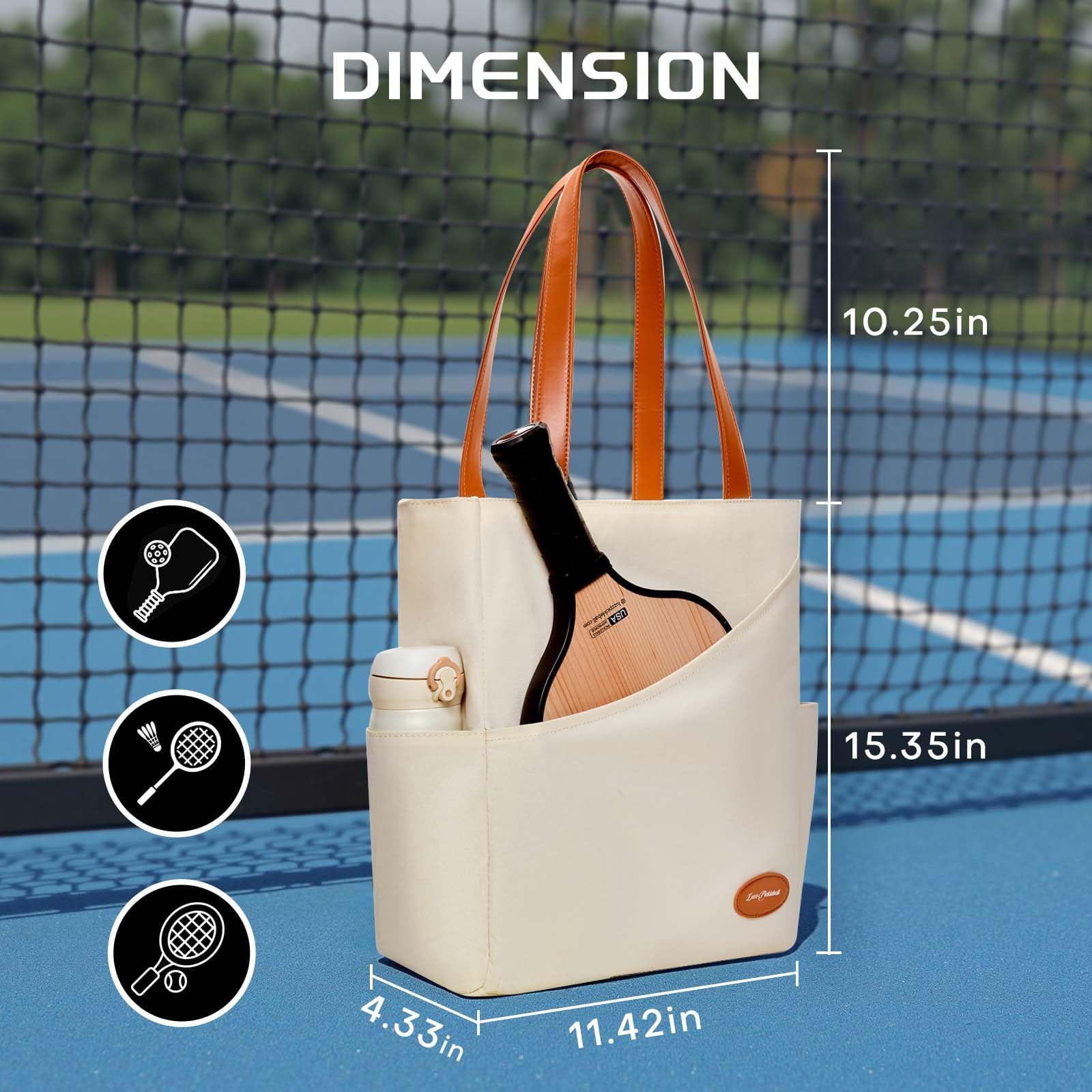 Luzz Pickleball Tennis Tote Bag Versatile Sports Shoulder Bag for Men and Women (Cream, 15 in x 13 in x 6 in) abm7p