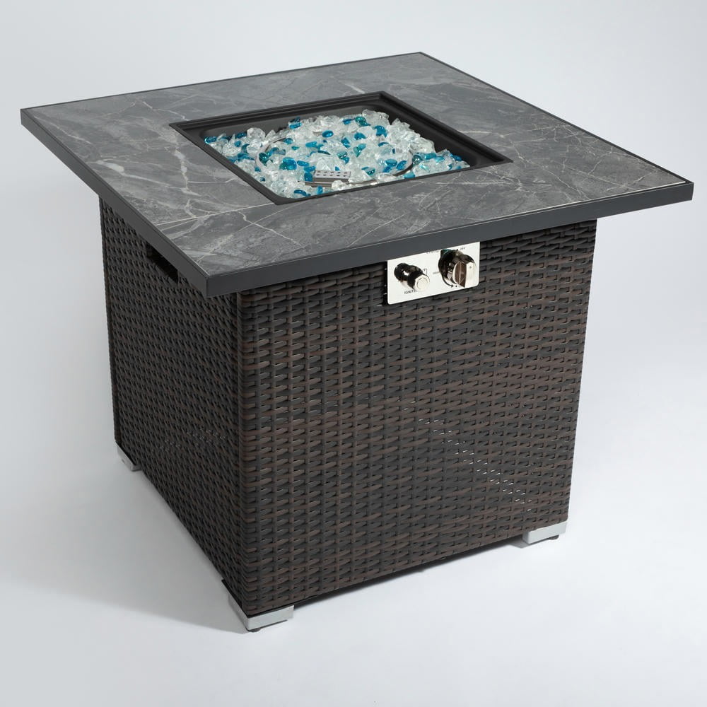 Barara King 30 in Propane Fire Pit Table with Wicker Base and 50000 BTU Heat Output (Brown, 30 in) d67f3