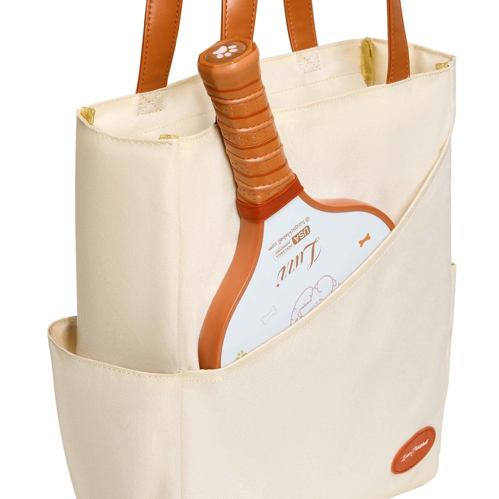 Luzz Pickleball Tennis Tote Bag Versatile Sports Shoulder Bag for Men and Women (Cream, 15 in x 13 in x 6 in) abm7p
