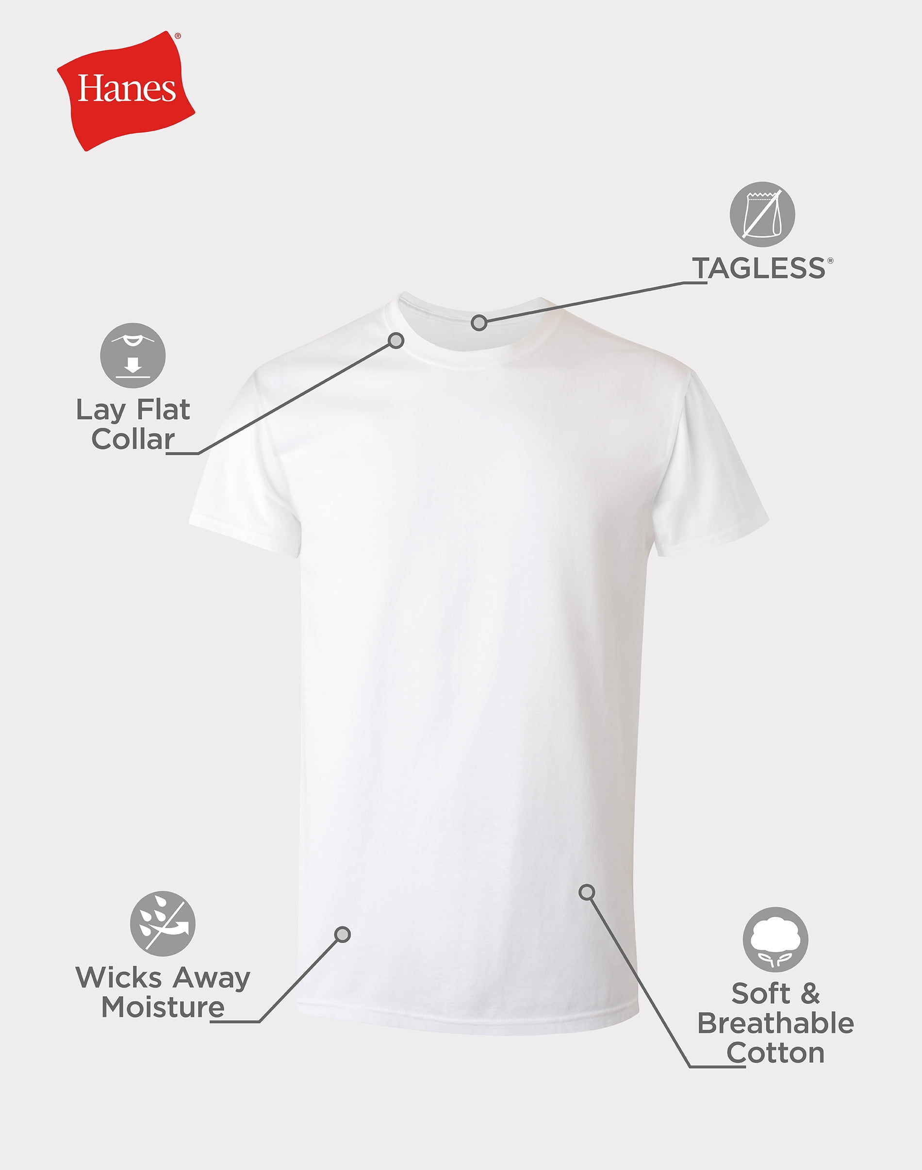 Hanes Men's Crewneck Undershirt Moisture-Wicking T-Shirt (White, L, 3 Pack) k4k4g