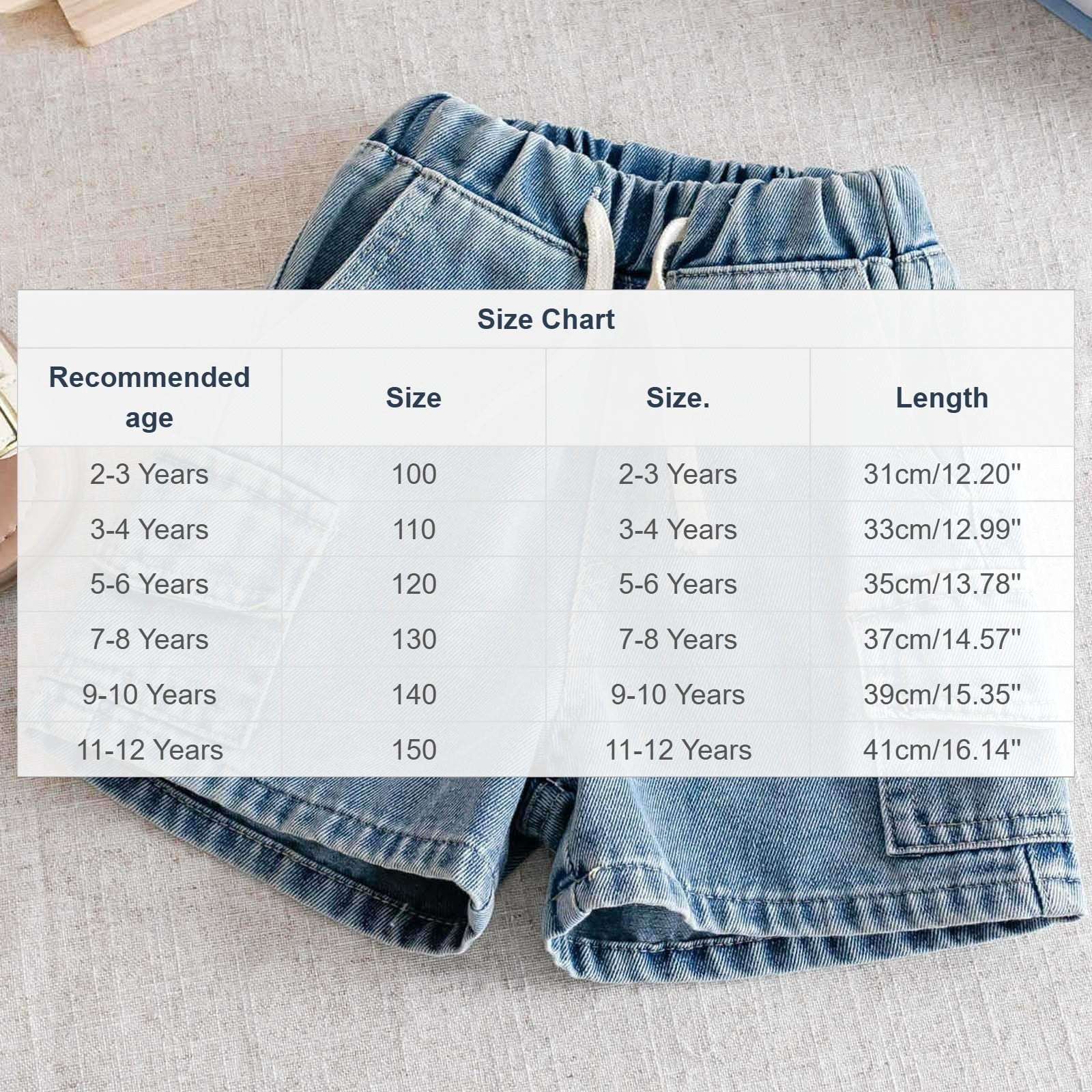 Generic Toddler Boys Denim Cargo Shorts Elastic Waist Drawstring Soft Jean Bottoms (Blue, 2T-12Y) 9w8dj