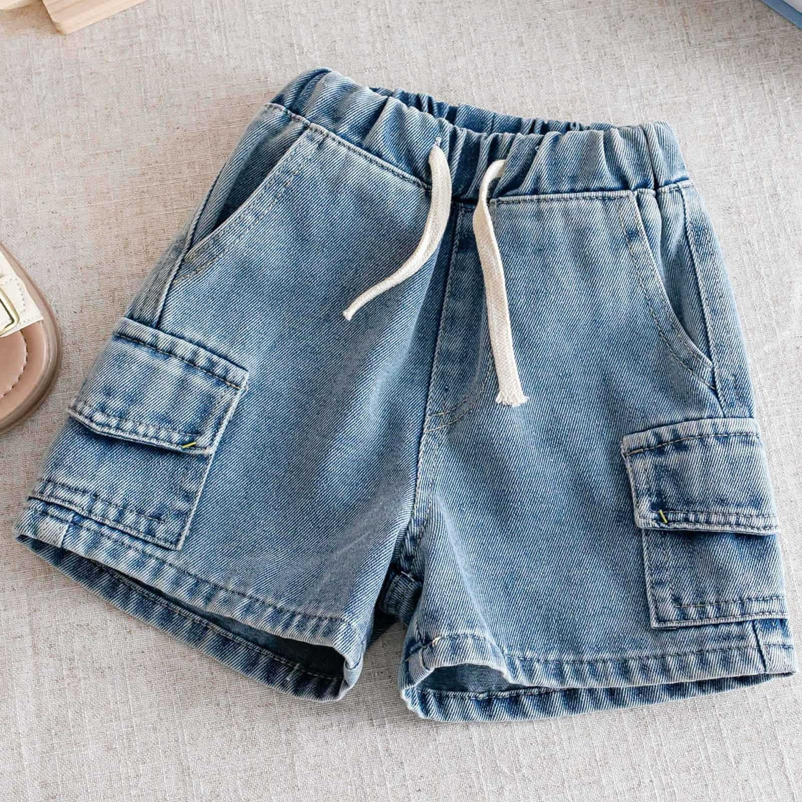 Generic Toddler Boys Denim Cargo Shorts Elastic Waist Drawstring Soft Jean Bottoms (Blue, 2T-12Y) 9w8dj