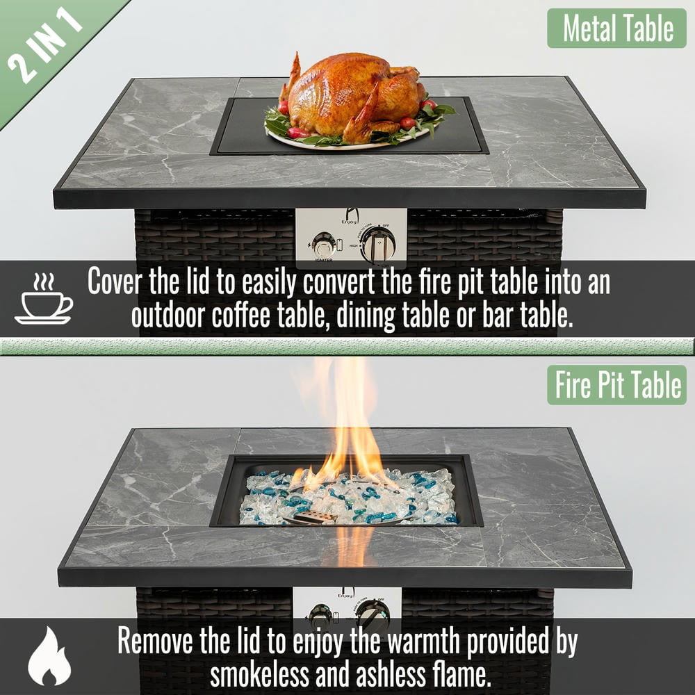Barara King 30 in Propane Fire Pit Table with Wicker Base and 50000 BTU Heat Output (Brown, 30 in) d67f3