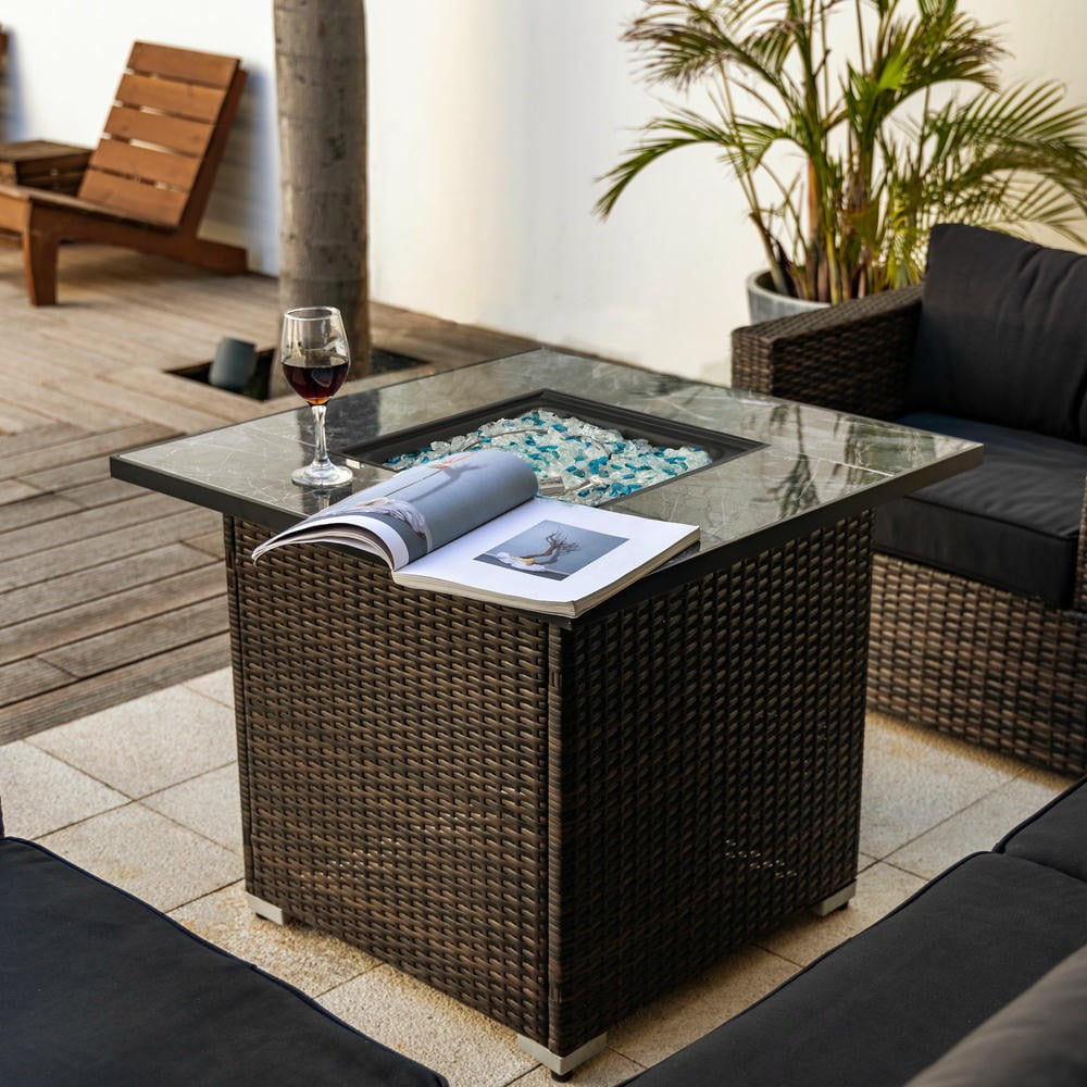 Barara King 30 in Propane Fire Pit Table with Wicker Base and 50000 BTU Heat Output (Brown, 30 in) d67f3