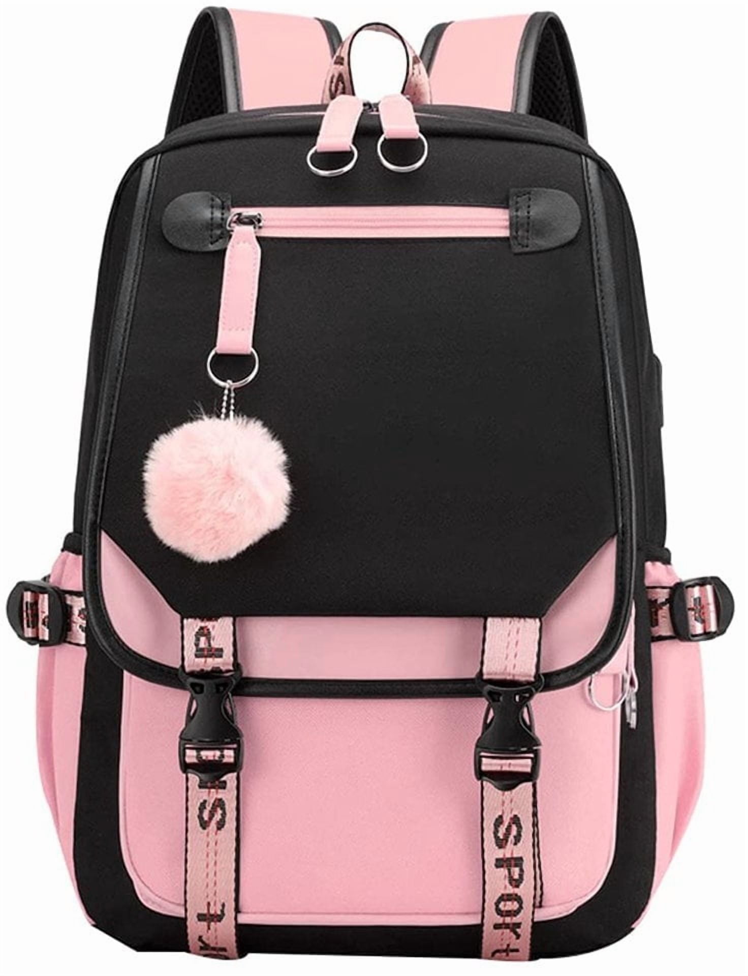 SANMADROLA School Backpack for Girls, Heavy Duty Kids Bookbag with USB Charging Port (Black, 21L) medx3