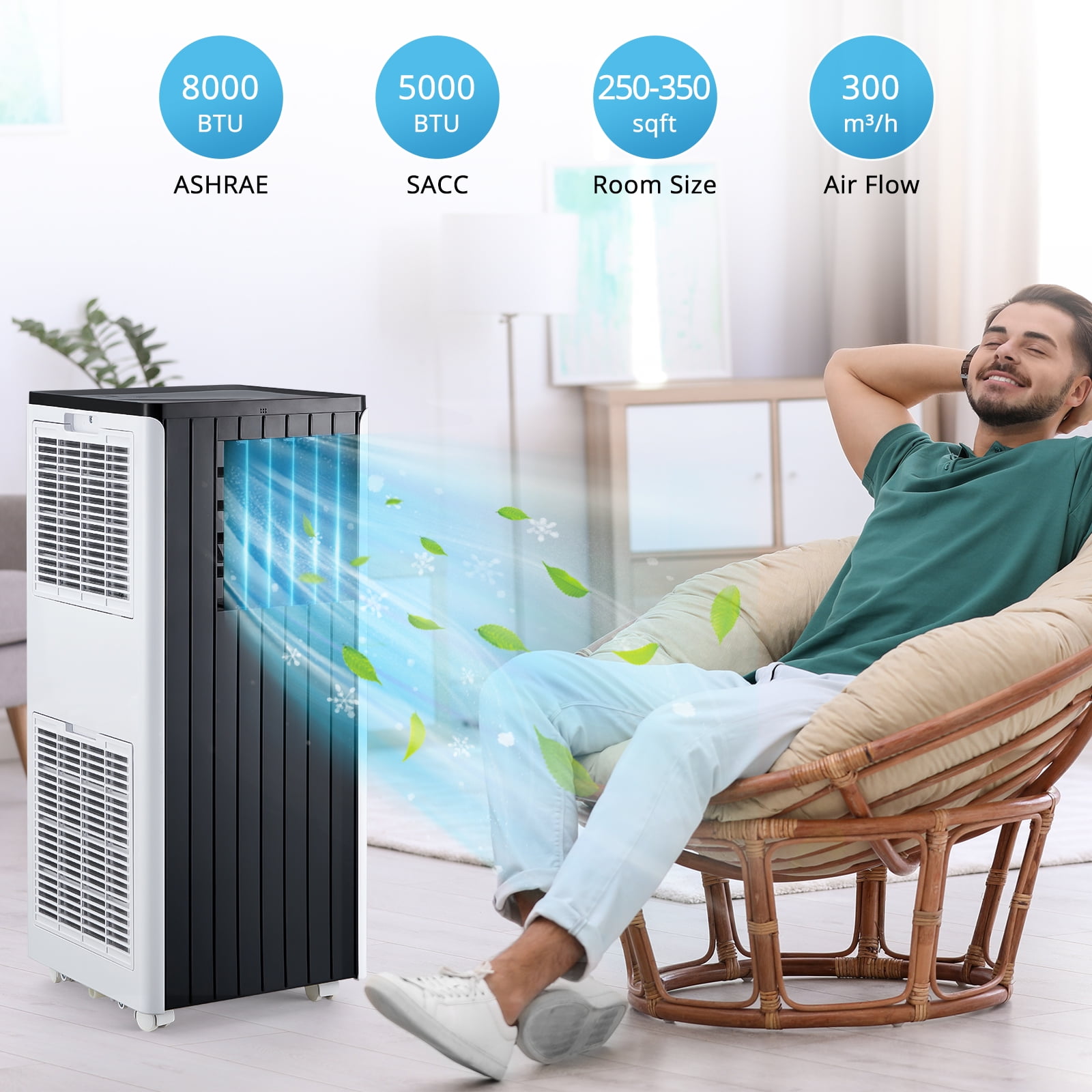 COZONY Portable Air Conditioner 8000 BTU 3-in-1 Cooling Dehumidifier and Fan (Black, 350 Sq.Ft) uy5i5
