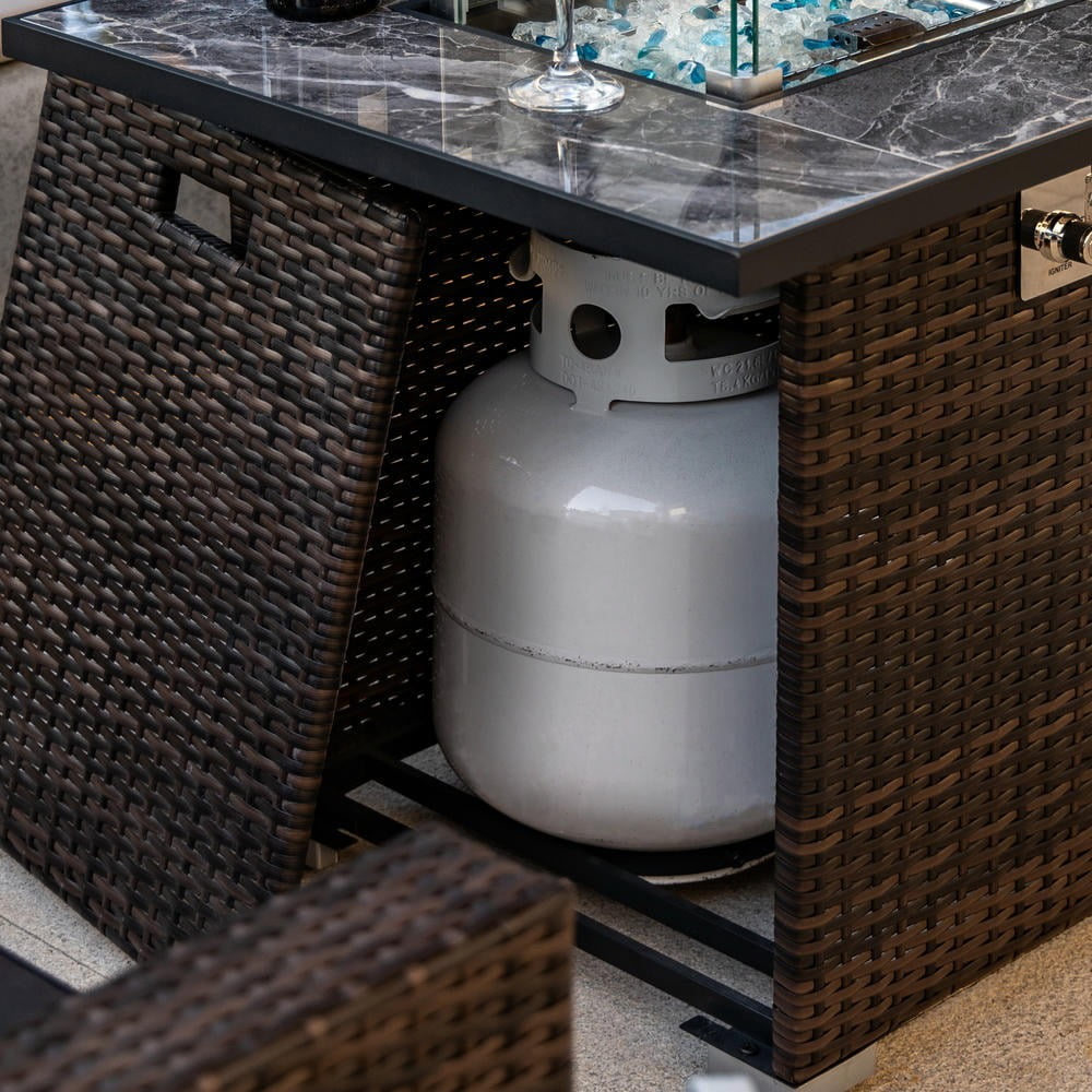 Barara King 30 in Propane Fire Pit Table with Wicker Base and 50000 BTU Heat Output (Brown, 30 in) d67f3