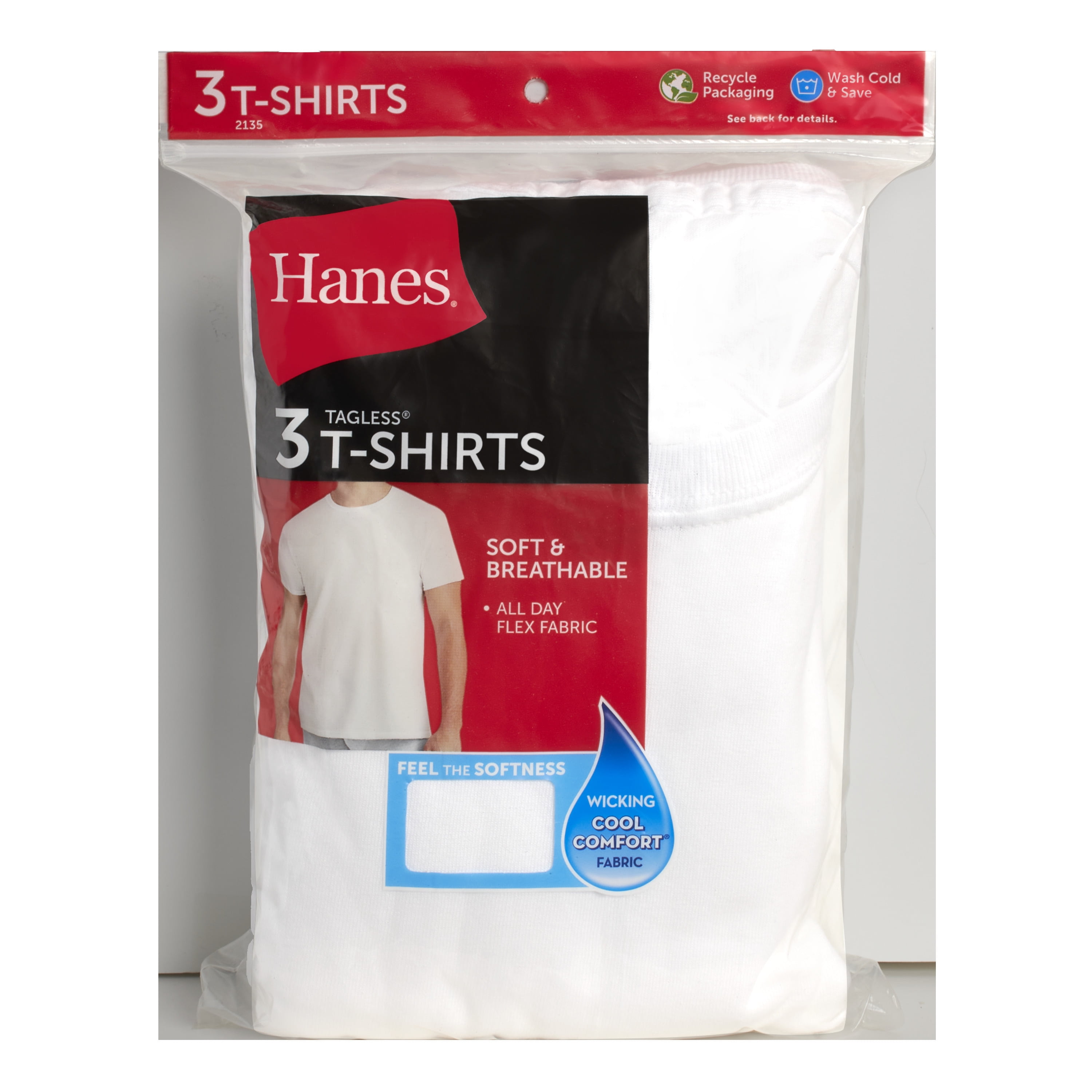 Hanes Men's Crewneck Undershirt Moisture-Wicking T-Shirt (White, L, 3 Pack) k4k4g