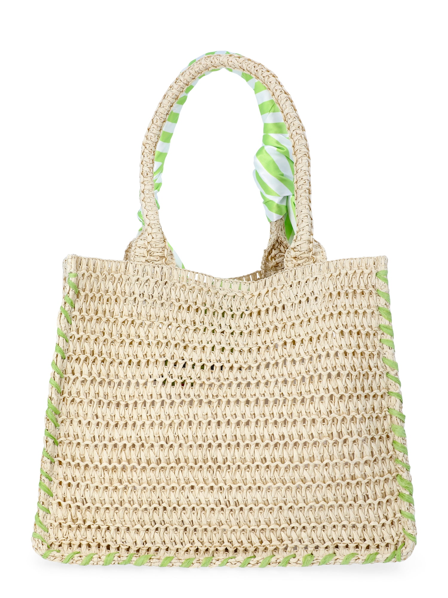 No Boundaries Women's Beach Icons Mini Straw Tote Bag (Natural, 10 in x 11.75 in x 6.25 in) jfxjg