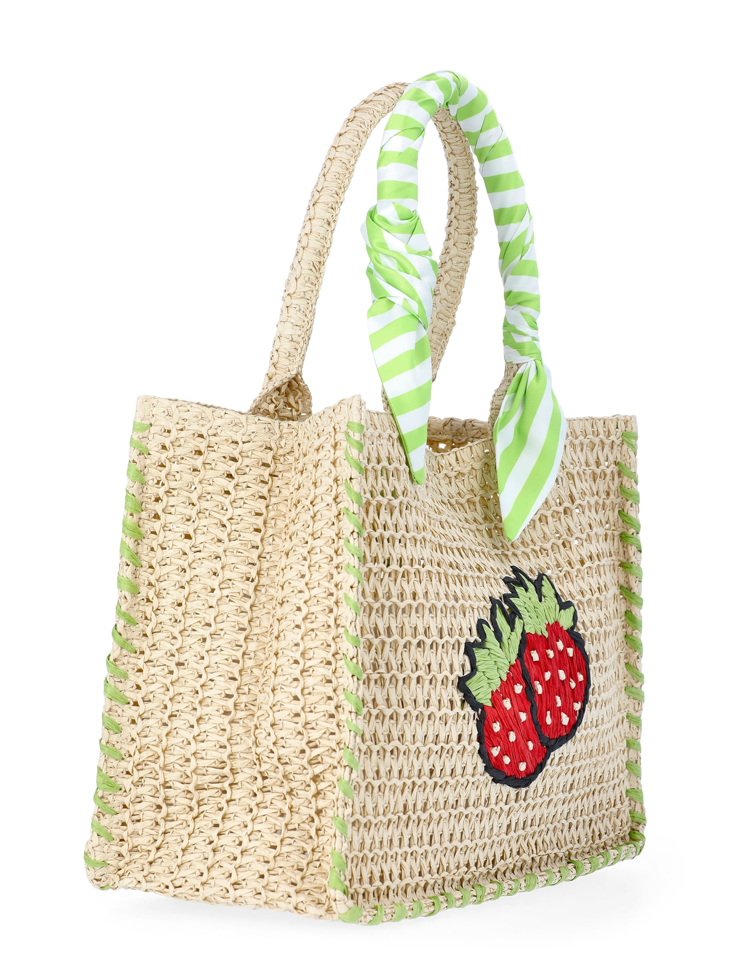 No Boundaries Women's Beach Icons Mini Straw Tote Bag (Natural, 10 in x 11.75 in x 6.25 in) jfxjg