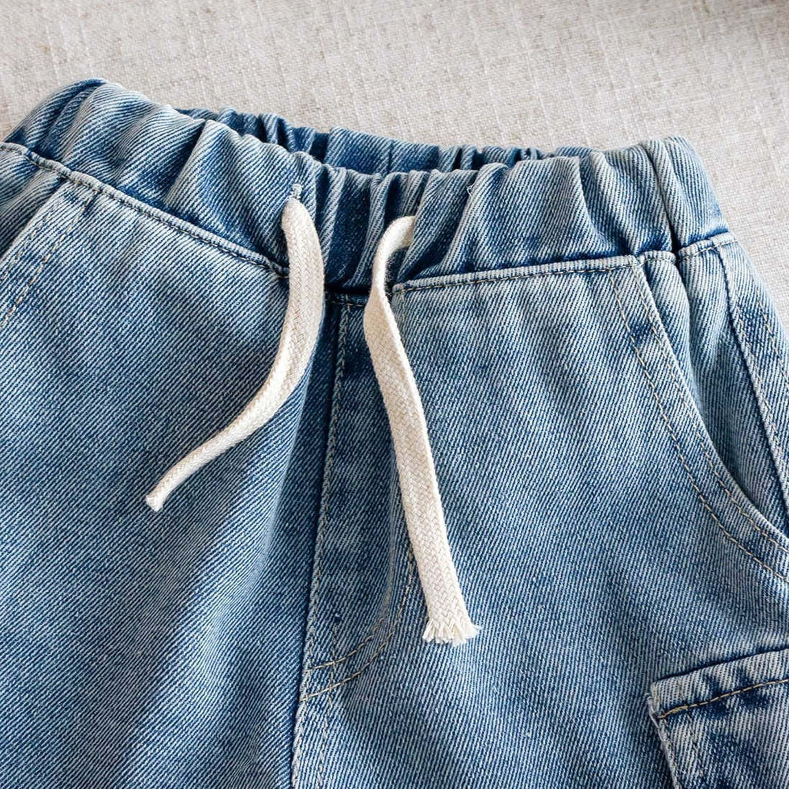 Generic Toddler Boys Denim Cargo Shorts Elastic Waist Drawstring Soft Jean Bottoms (Blue, 2T-12Y) 9w8dj