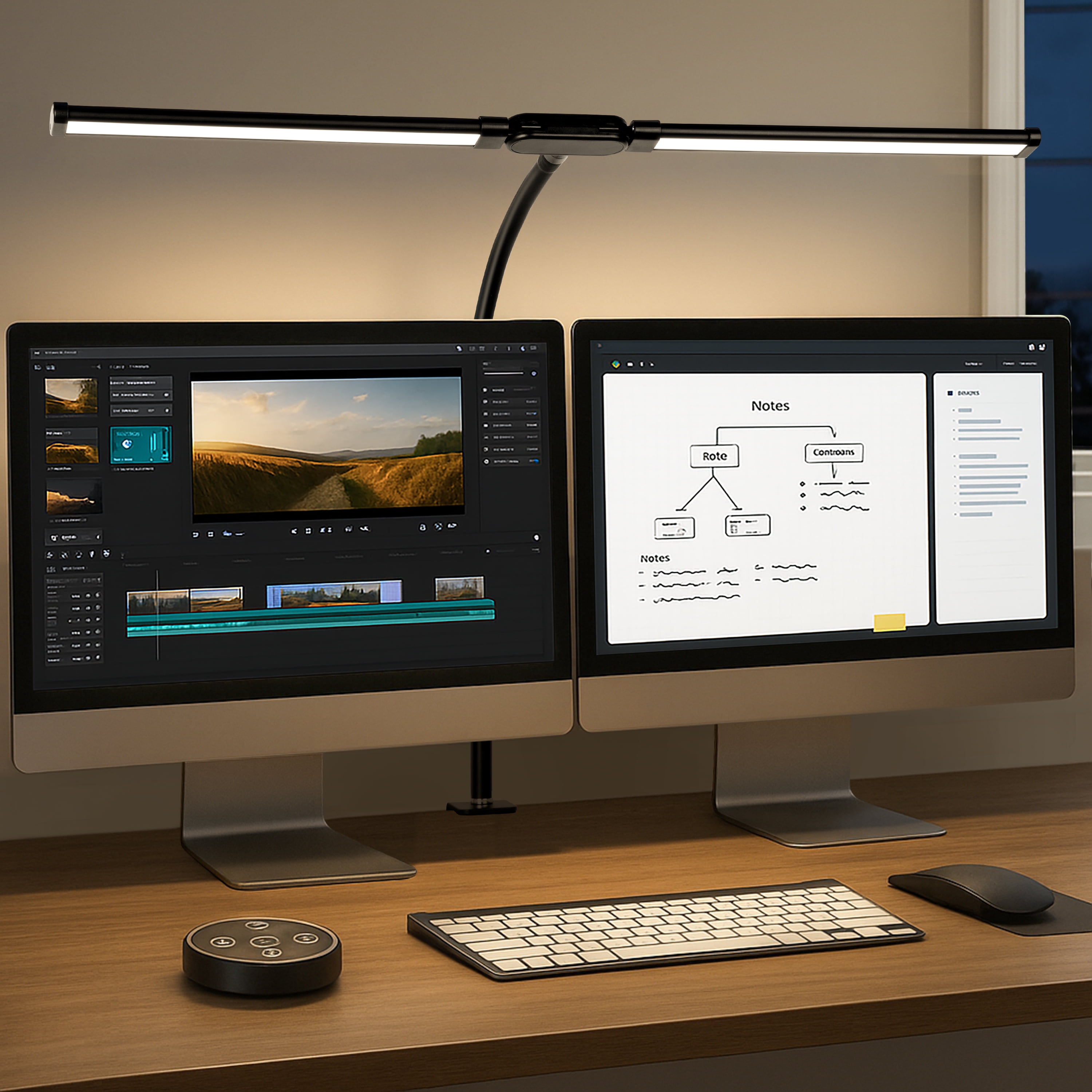 Coliware LED Desk Lamp with Clamp, Eye-Caring Architect Table Light, Double Head Monitor Lamp with 3 Lighting Modes and 10 Brightness Levels gmnvh