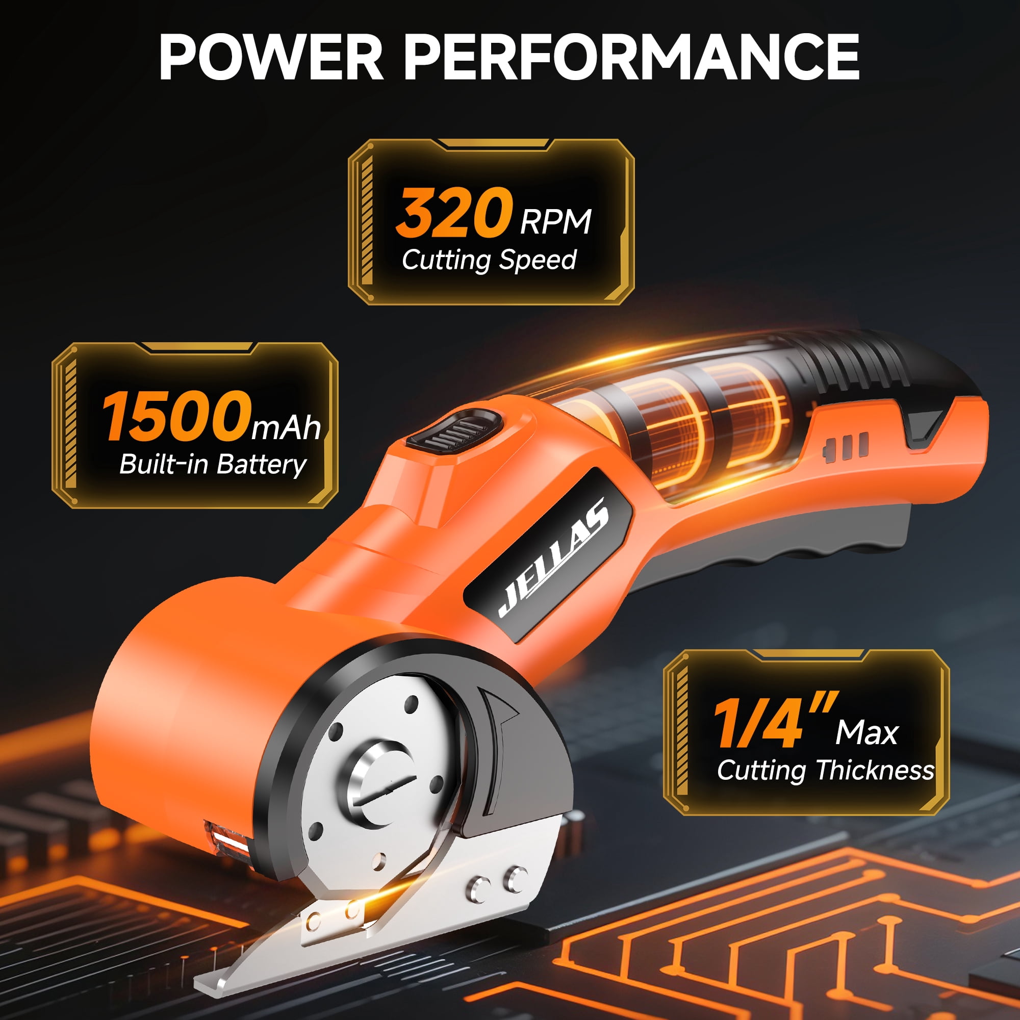 Jellas Cordless Electric Scissors for Cardboard and Fabric (4V Rechargeable Power Cutter with LED Light, 0.82 lb) cq8mb
