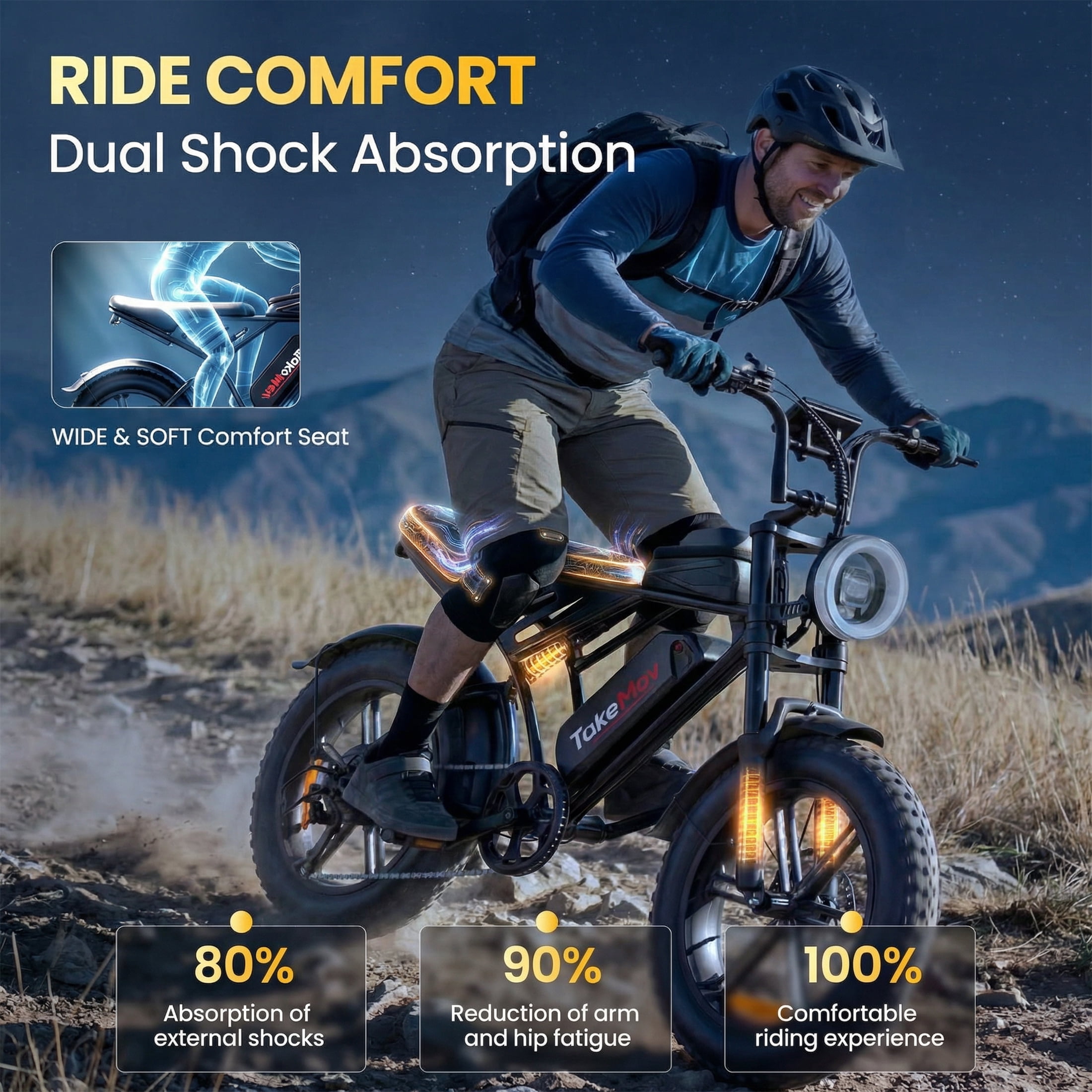 TakeMov Electric Mountain Bike, 2000W Peak Motor, Full Suspension Fat Tire E-Bike with NFC Unlock (Black, 20 in) h8gv4