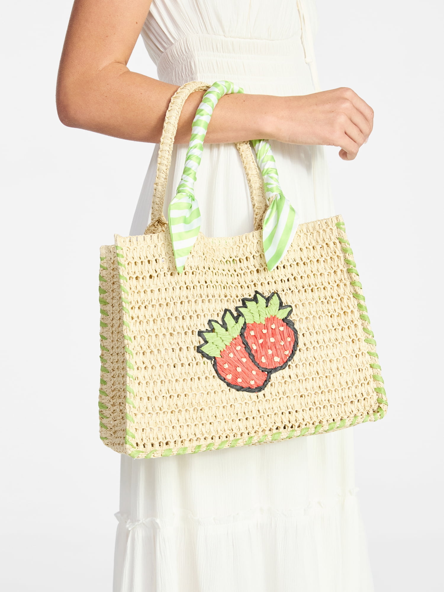 No Boundaries Women's Beach Icons Mini Straw Tote Bag (Natural, 10 in x 11.75 in x 6.25 in) jfxjg