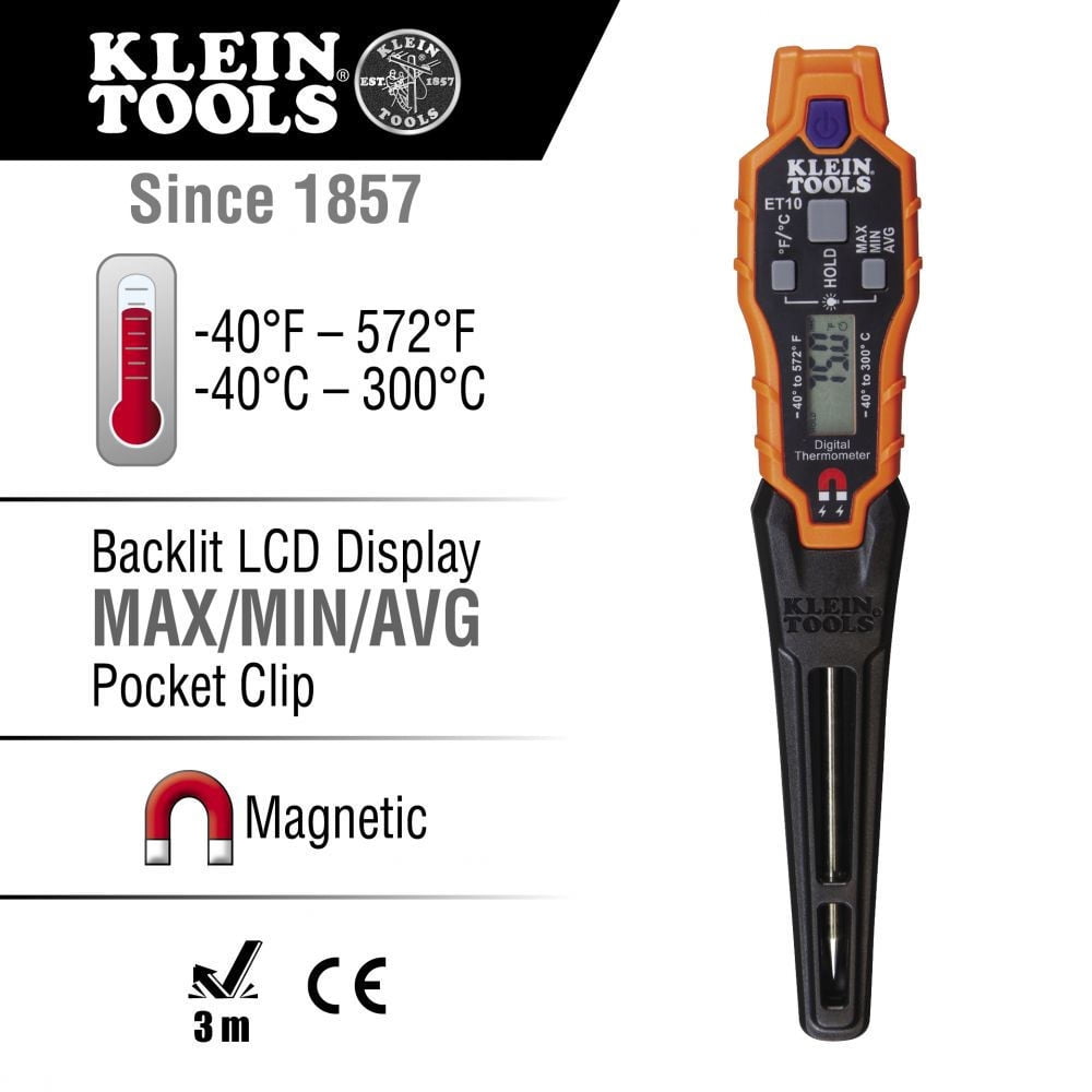 Klein Tools Magnetic Digital Pocket Thermometer (Professional HVAC Temperature Tester) f77ic