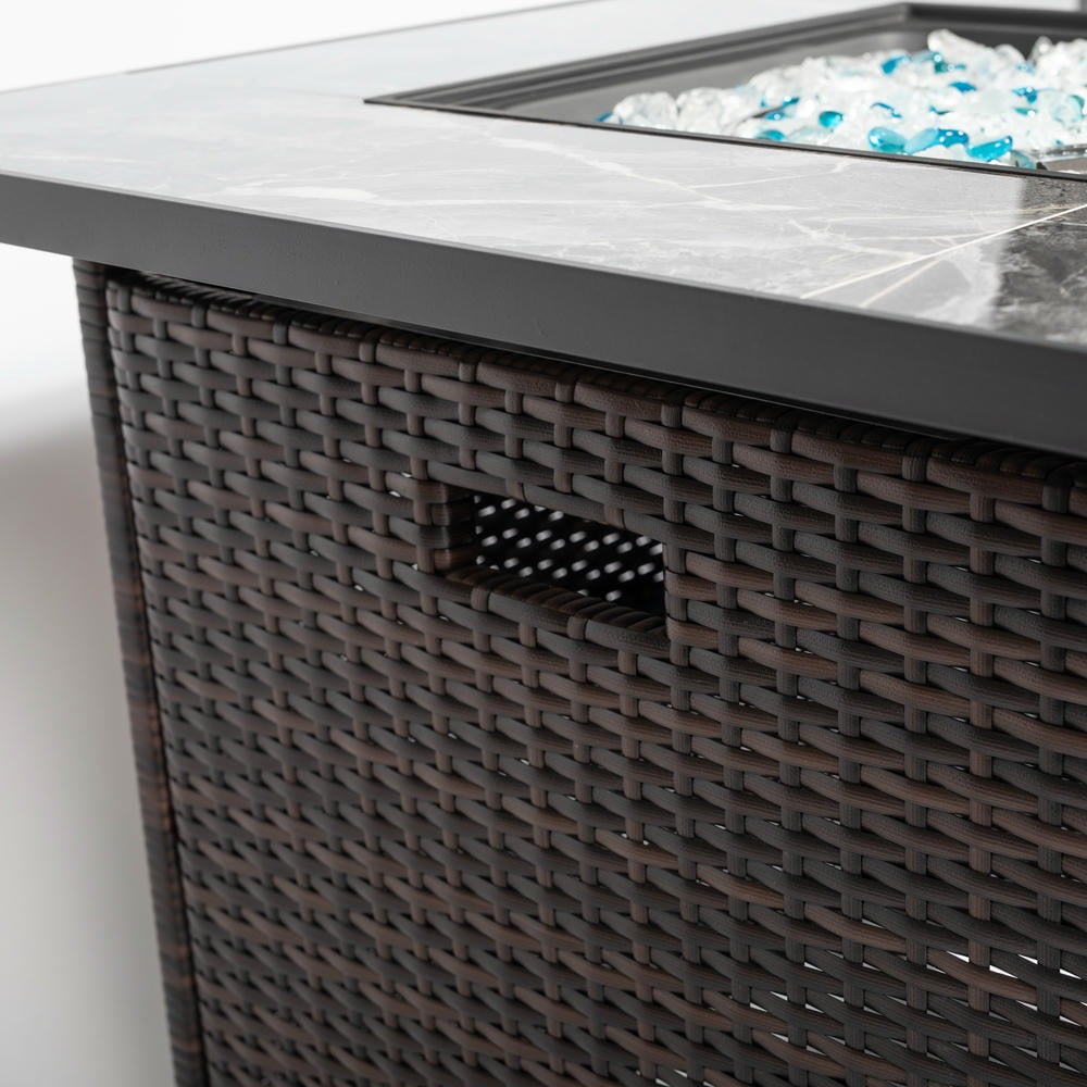 Barara King 30 in Propane Fire Pit Table with Wicker Base and 50000 BTU Heat Output (Brown, 30 in) d67f3
