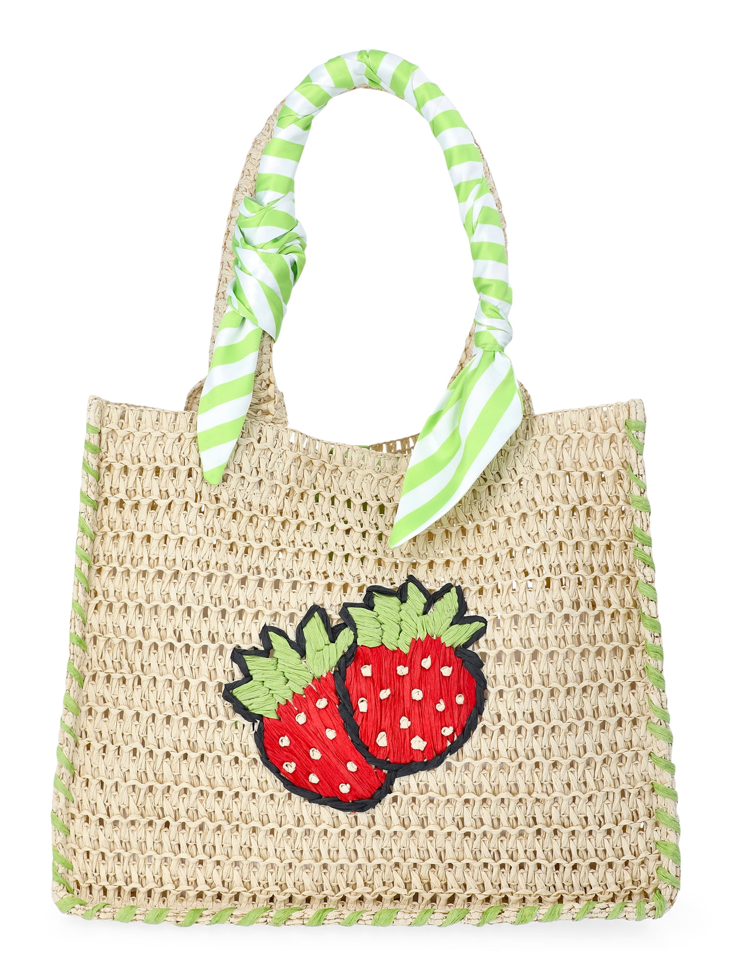 No Boundaries Women's Beach Icons Mini Straw Tote Bag (Natural, 10 in x 11.75 in x 6.25 in) jfxjg