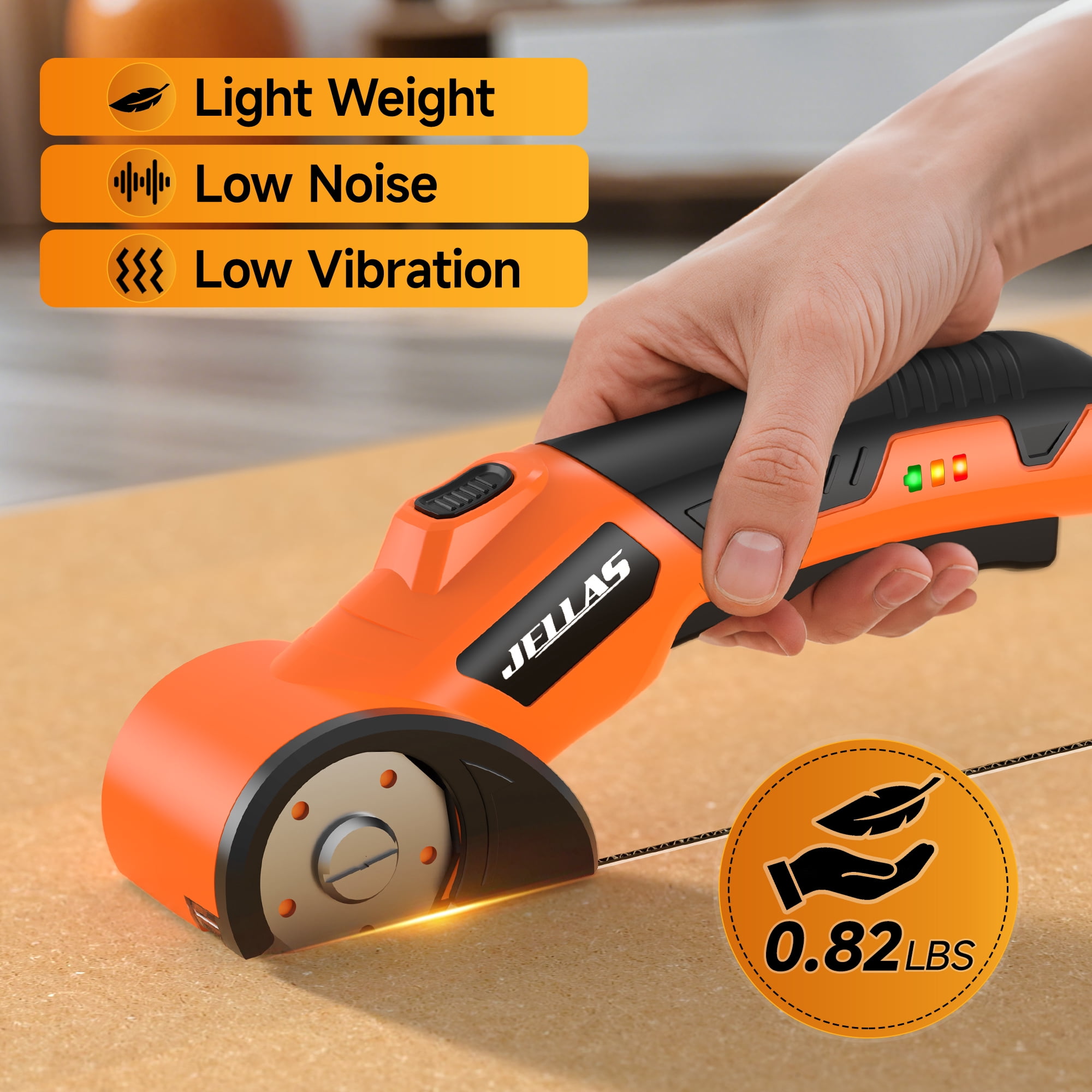 Jellas Cordless Electric Scissors for Cardboard and Fabric (4V Rechargeable Power Cutter with LED Light, 0.82 lb) cq8mb