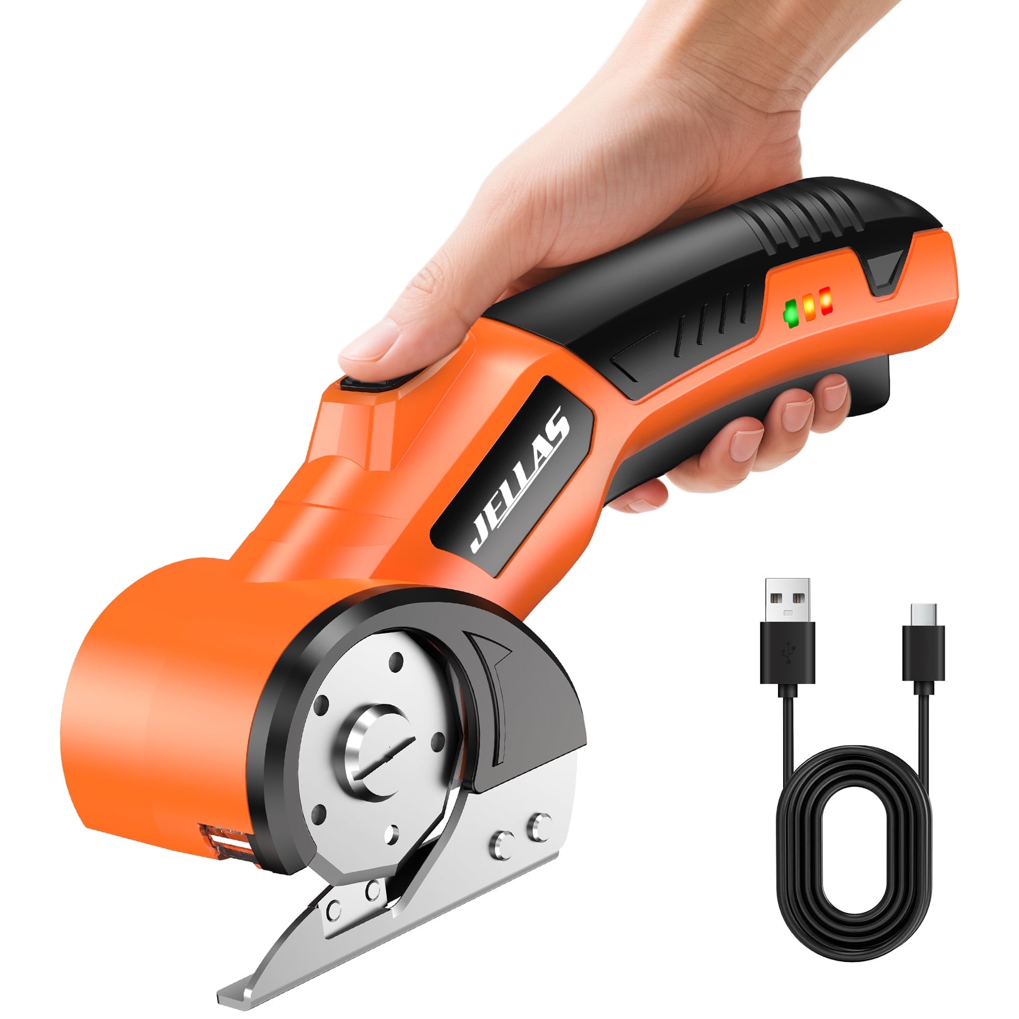 Jellas Cordless Electric Scissors for Cardboard and Fabric (4V Rechargeable Power Cutter with LED Light, 0.82 lb) cq8mb