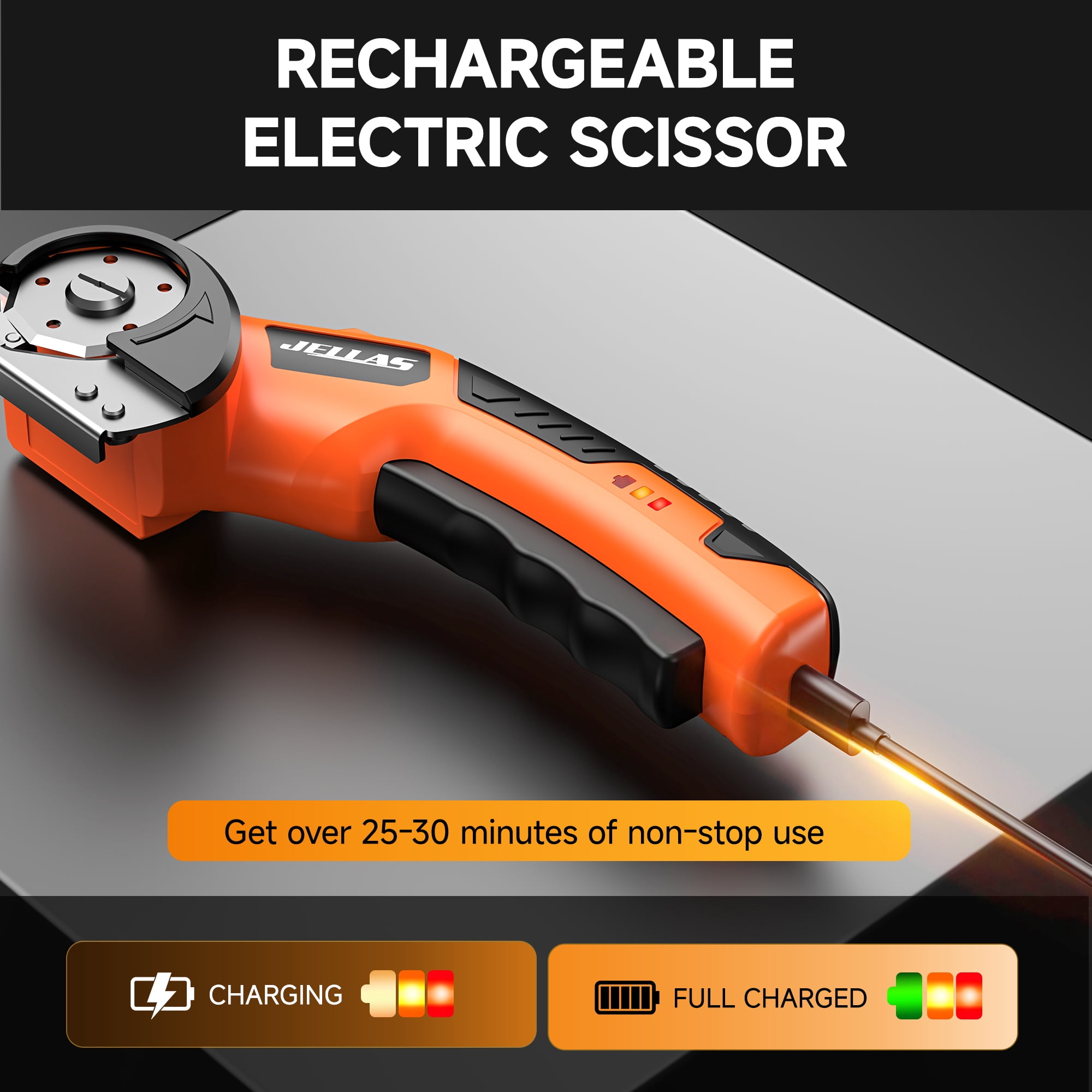 Jellas Cordless Electric Scissors for Cardboard and Fabric (4V Rechargeable Power Cutter with LED Light, 0.82 lb) cq8mb