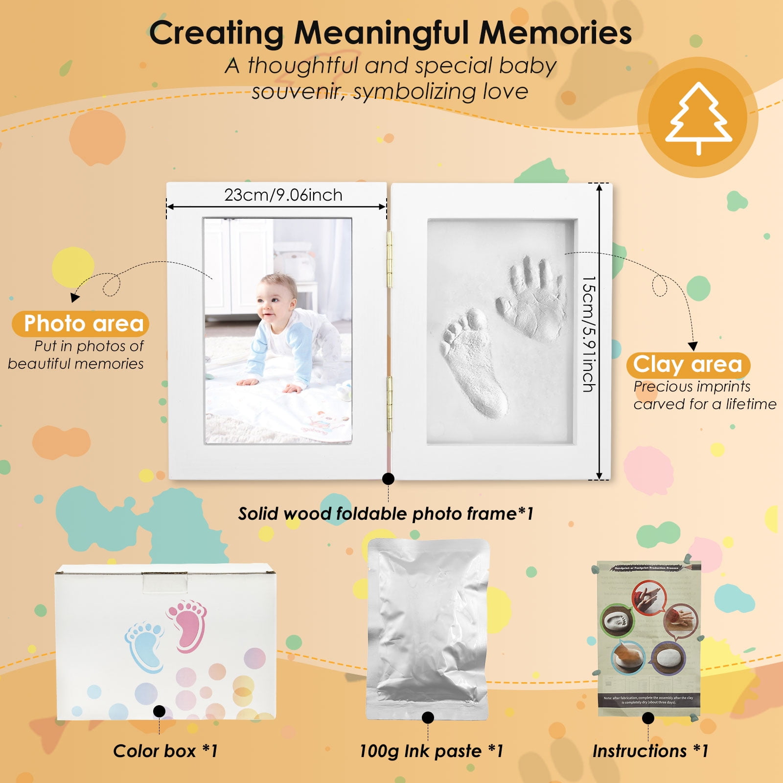 Keyohome Baby Handprint and Footprint Keepsake Frame Kit (White, 12 in x 9 in) qgz9j