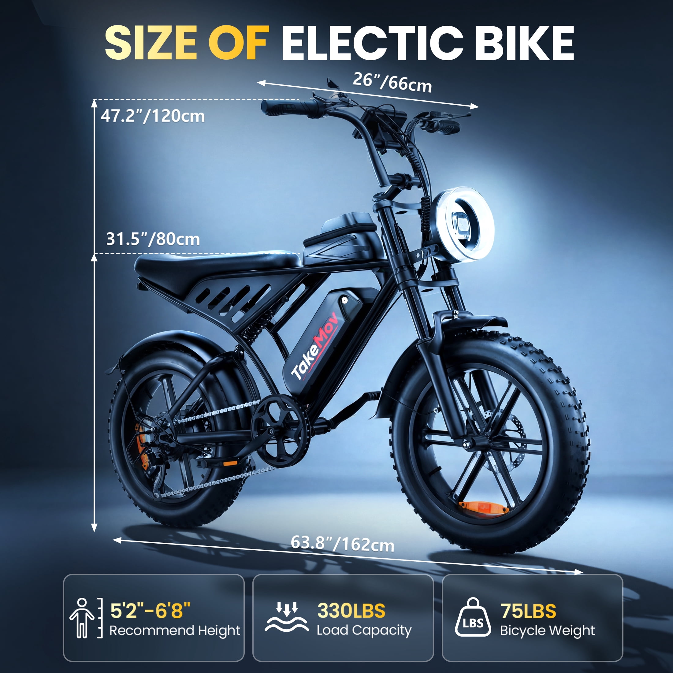 TakeMov Electric Mountain Bike, 2000W Peak Motor, Full Suspension Fat Tire E-Bike with NFC Unlock (Black, 20 in) h8gv4