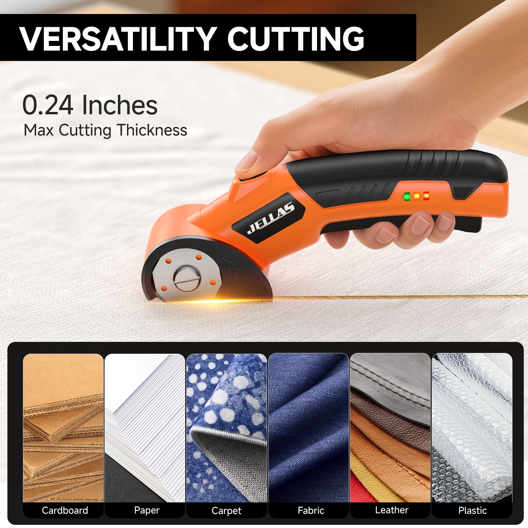 Jellas Cordless Electric Scissors for Cardboard and Fabric (4V Rechargeable Power Cutter with LED Light, 0.82 lb) cq8mb
