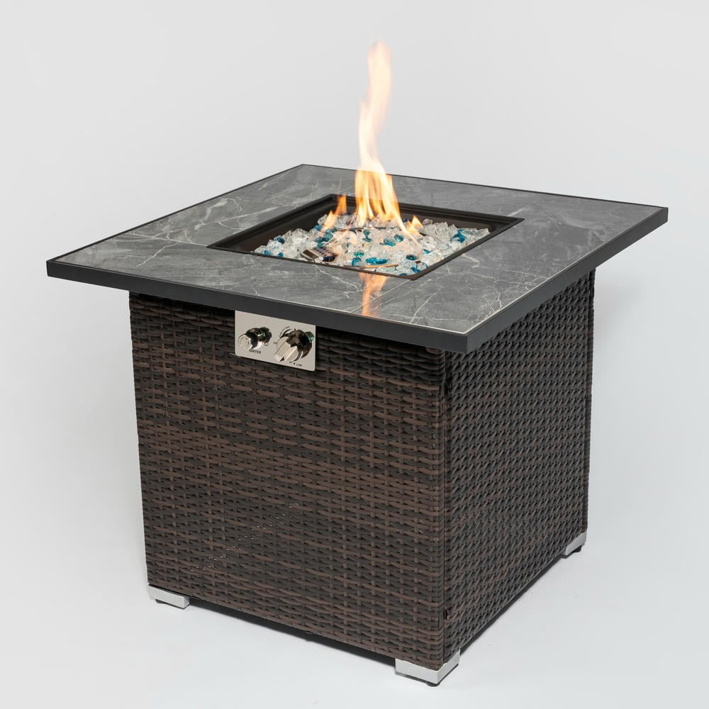 Barara King 30 in Propane Fire Pit Table with Wicker Base and 50000 BTU Heat Output (Brown, 30 in) d67f3
