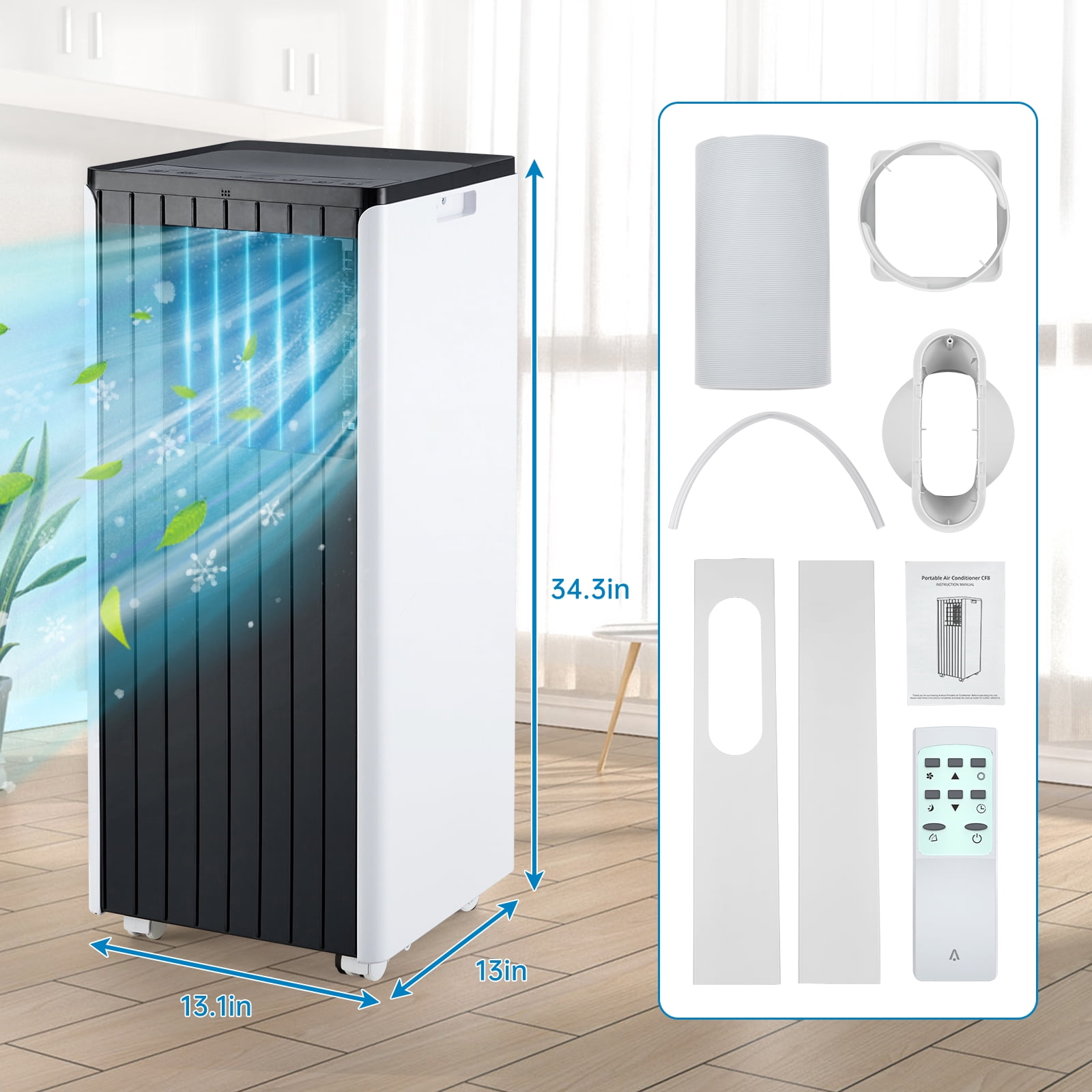 COZONY Portable Air Conditioner 8000 BTU 3-in-1 Cooling Dehumidifier and Fan (Black, 350 Sq.Ft) uy5i5