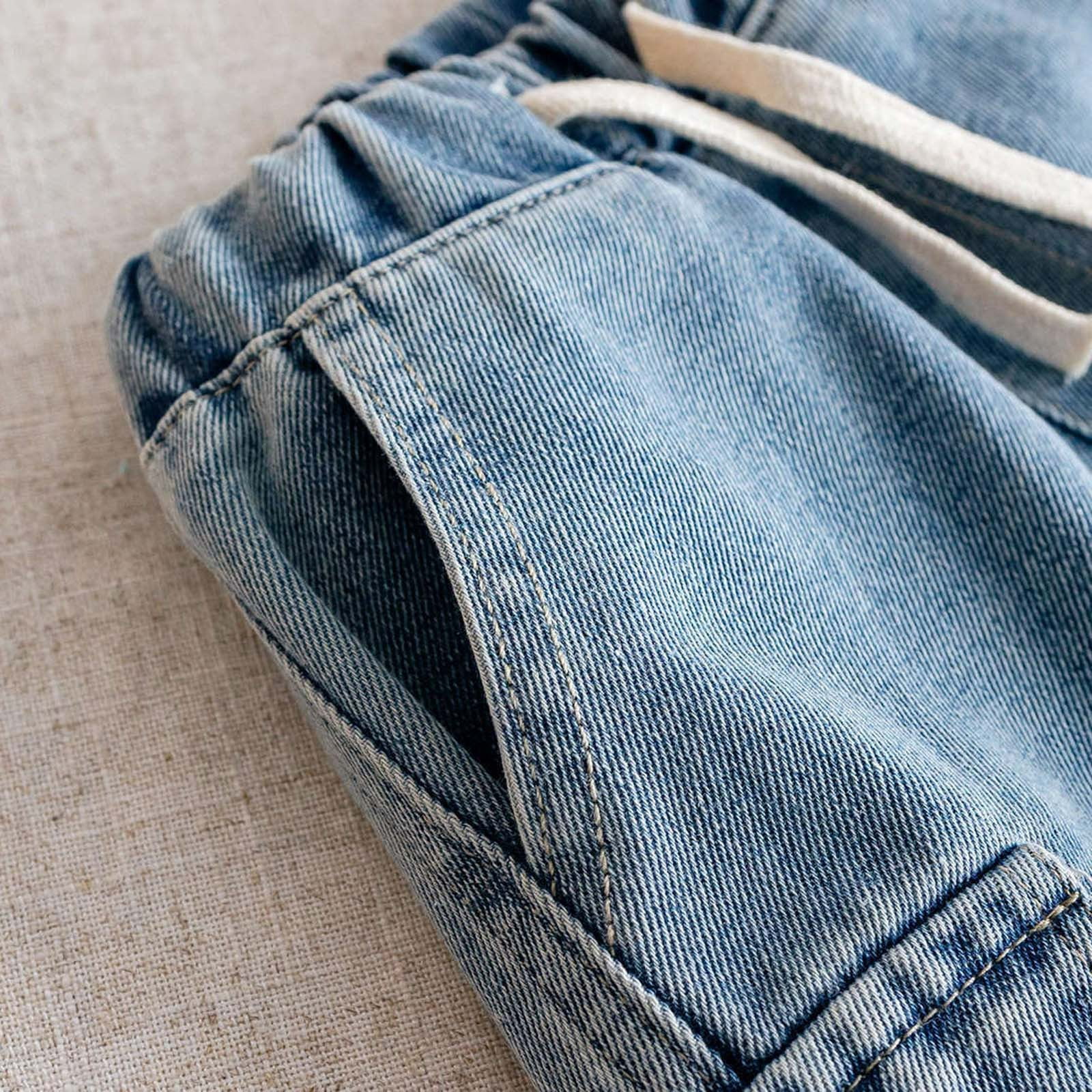 Generic Toddler Boys Denim Cargo Shorts Elastic Waist Drawstring Soft Jean Bottoms (Blue, 2T-12Y) 9w8dj