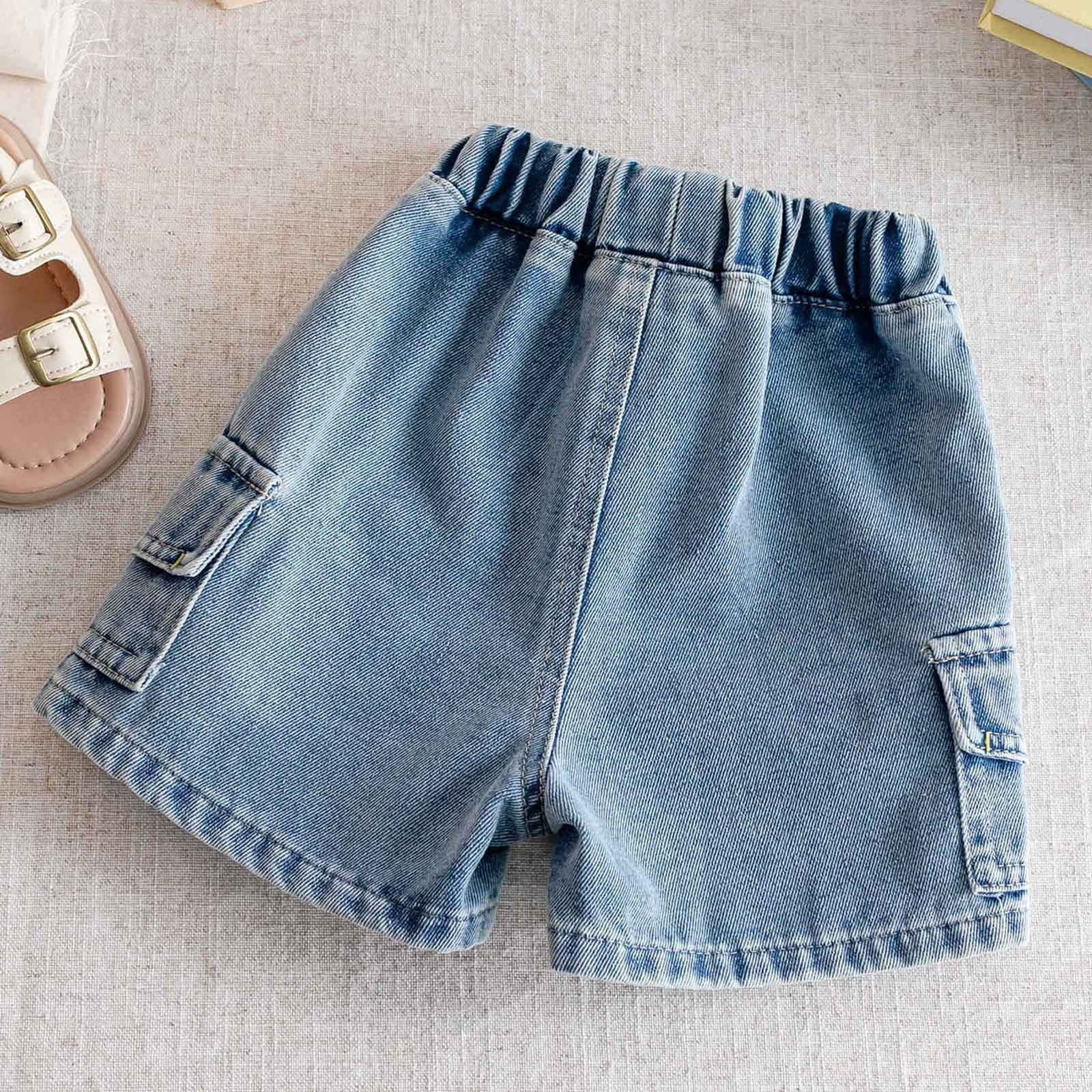 Generic Toddler Boys Denim Cargo Shorts Elastic Waist Drawstring Soft Jean Bottoms (Blue, 2T-12Y) 9w8dj