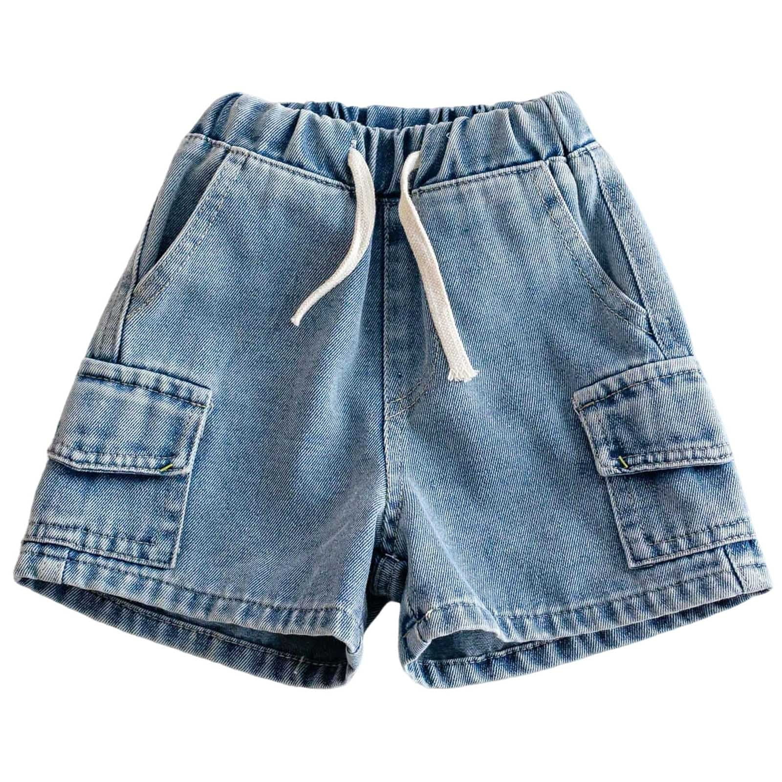 Generic Toddler Boys Denim Cargo Shorts Elastic Waist Drawstring Soft Jean Bottoms (Blue, 2T-12Y) 9w8dj